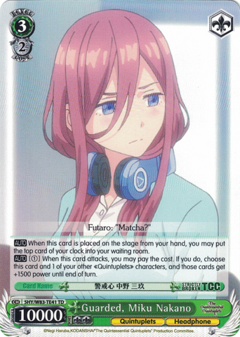 5HY/W83-TE41 Guarded, Miku Nakano - The Quintessential Quintuplets English Weiss Schwarz Trading Card Game