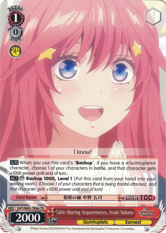 5HY/W83-TE84 Table-Sharing Acquaintances, Itsuki Nakano - The Quintessential Quintuplets English Weiss Schwarz Trading Card Game