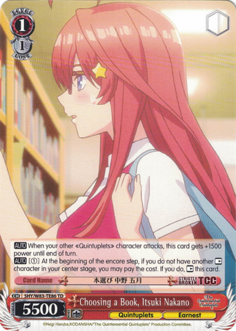 5HY/W83-TE86 Choosing a Book, Itsuki Nakano - The Quintessential Quintuplets English Weiss Schwarz Trading Card Game